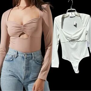 🌻NEW w.tags Astr the Label White Ventura Sweetheart Neck Cutout Bodysuit Size M